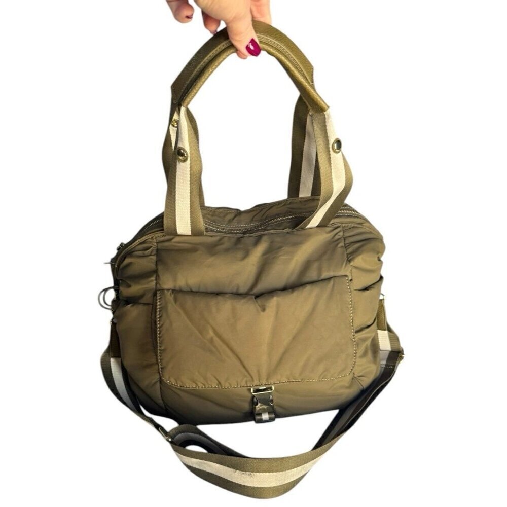 Tommy Bahama Go Everywhere Olive Green Cargo Tote Puffer Bag Detachable Strap